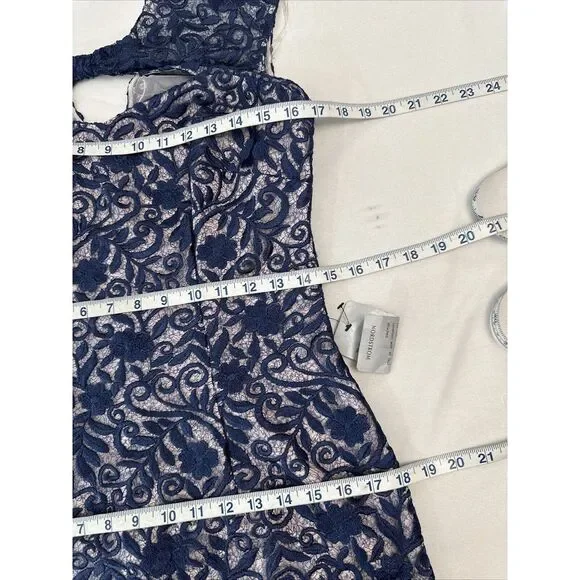 NEW $268 JS Collections [ 4 ] Daniela Bow Tea Length Dress Navy Blue/Blush Q1050